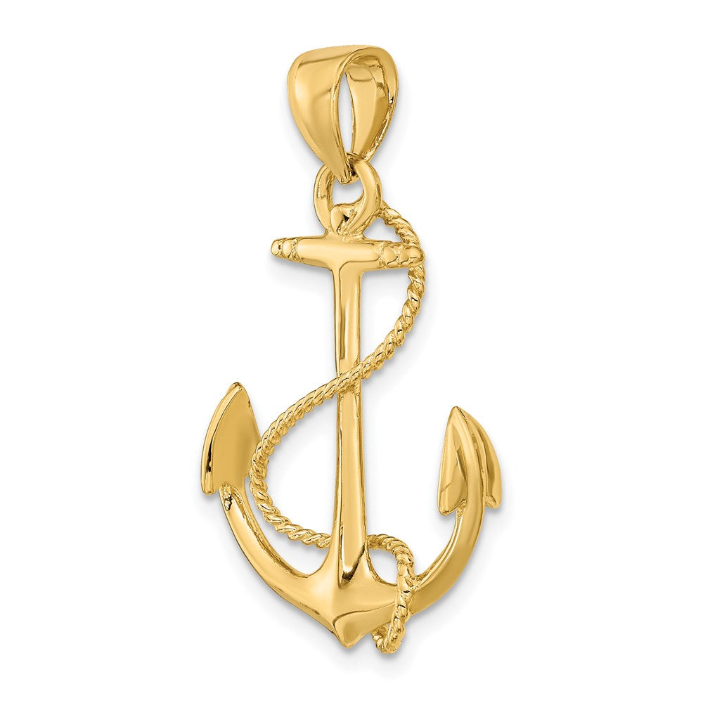 14K 3-D Polished and Textured Anchor with Rope Charm