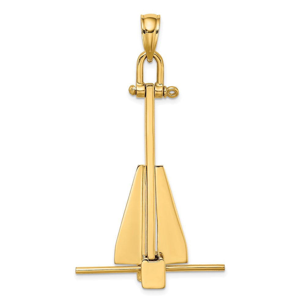 14K Large 3-D Fluke-Style Anchor with Moveable Fins Pendant