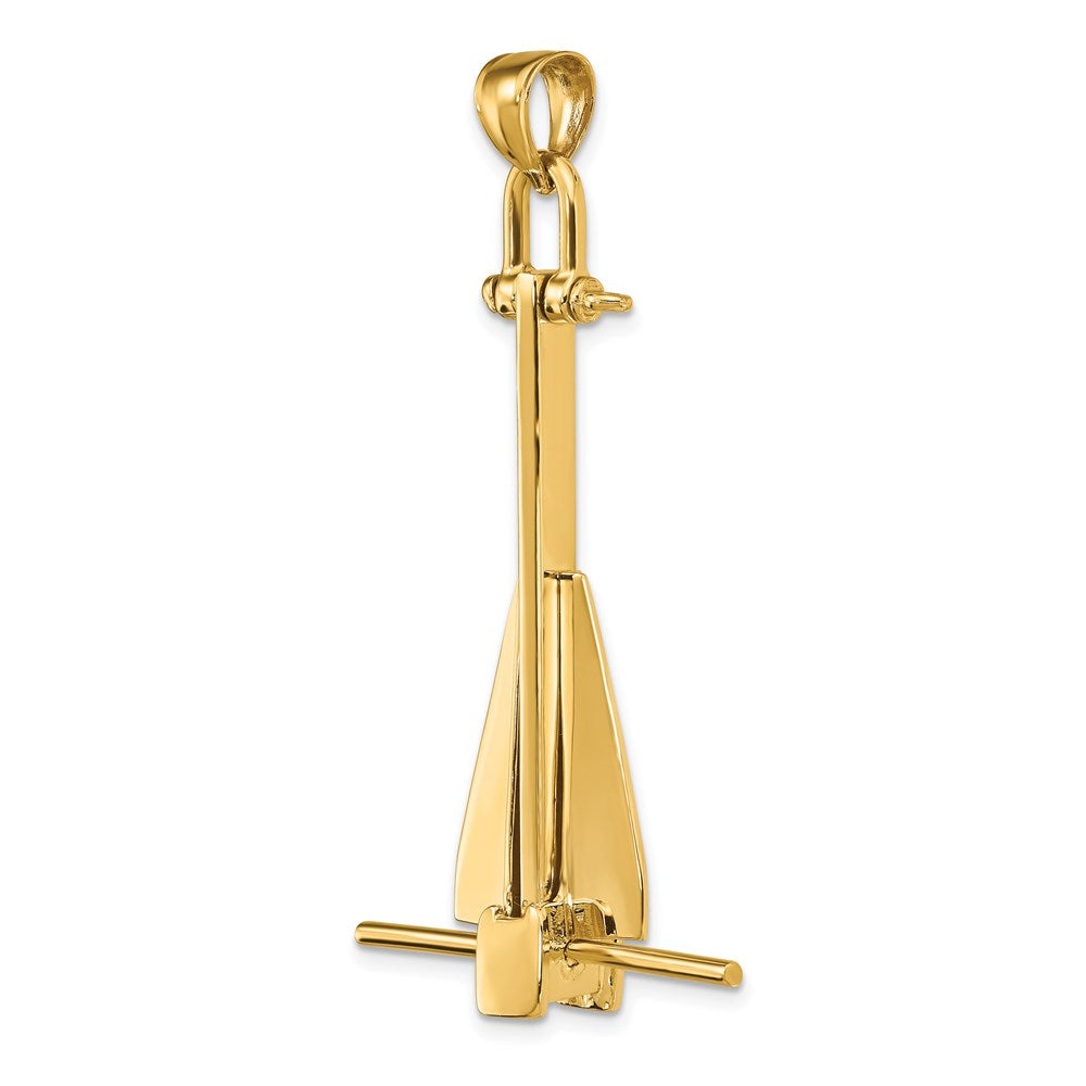 14K Large 3-D Fluke-Style Anchor with Moveable Fins Pendant
