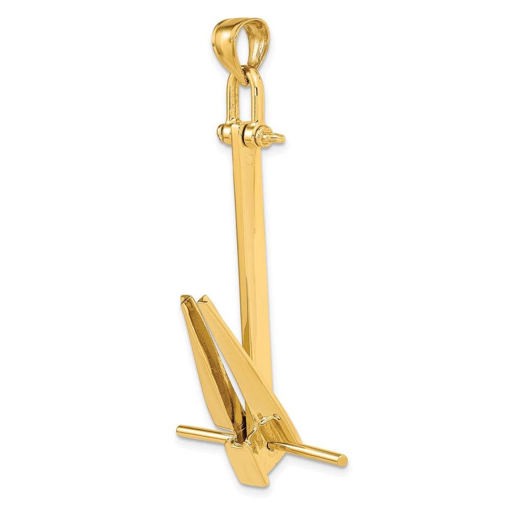 14K Large 3-D Fluke-Style Anchor with Moveable Fins Pendant