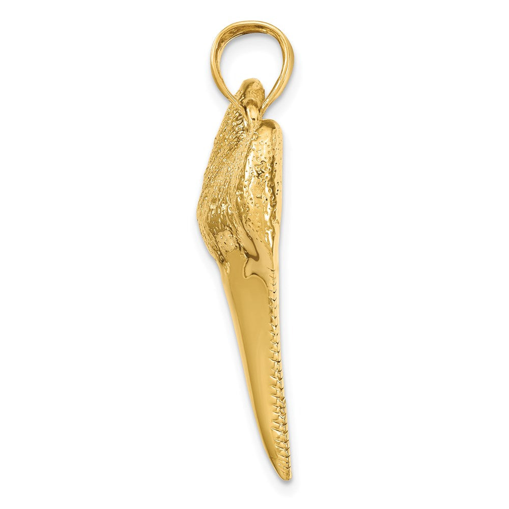 14K Large Solid Polished 3-D Shark Tooth Pendant