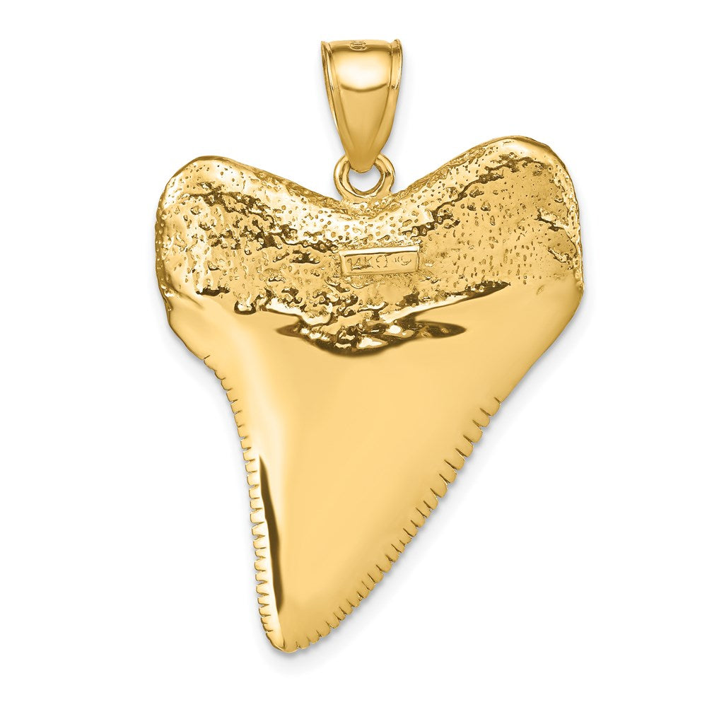 14K Large Solid Polished 3-D Shark Tooth Pendant