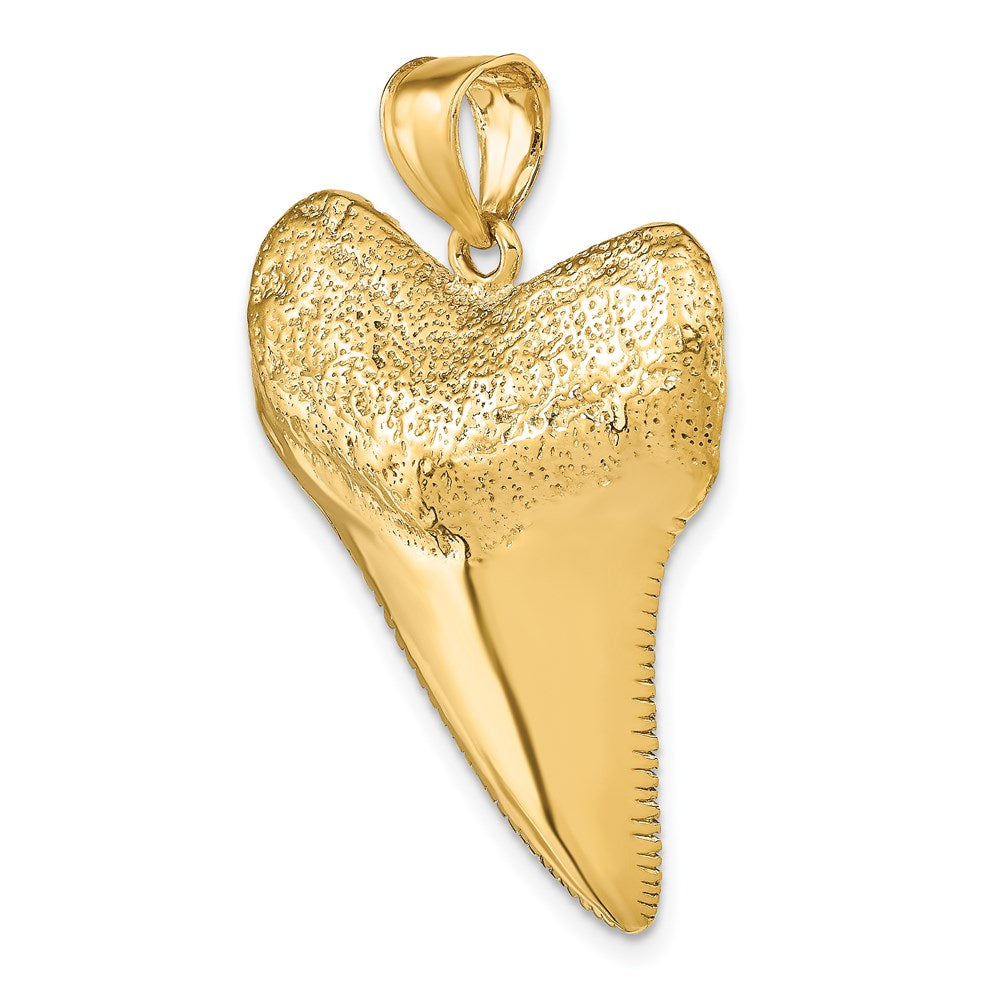 14K Large Solid Polished 3-D Shark Tooth Pendant