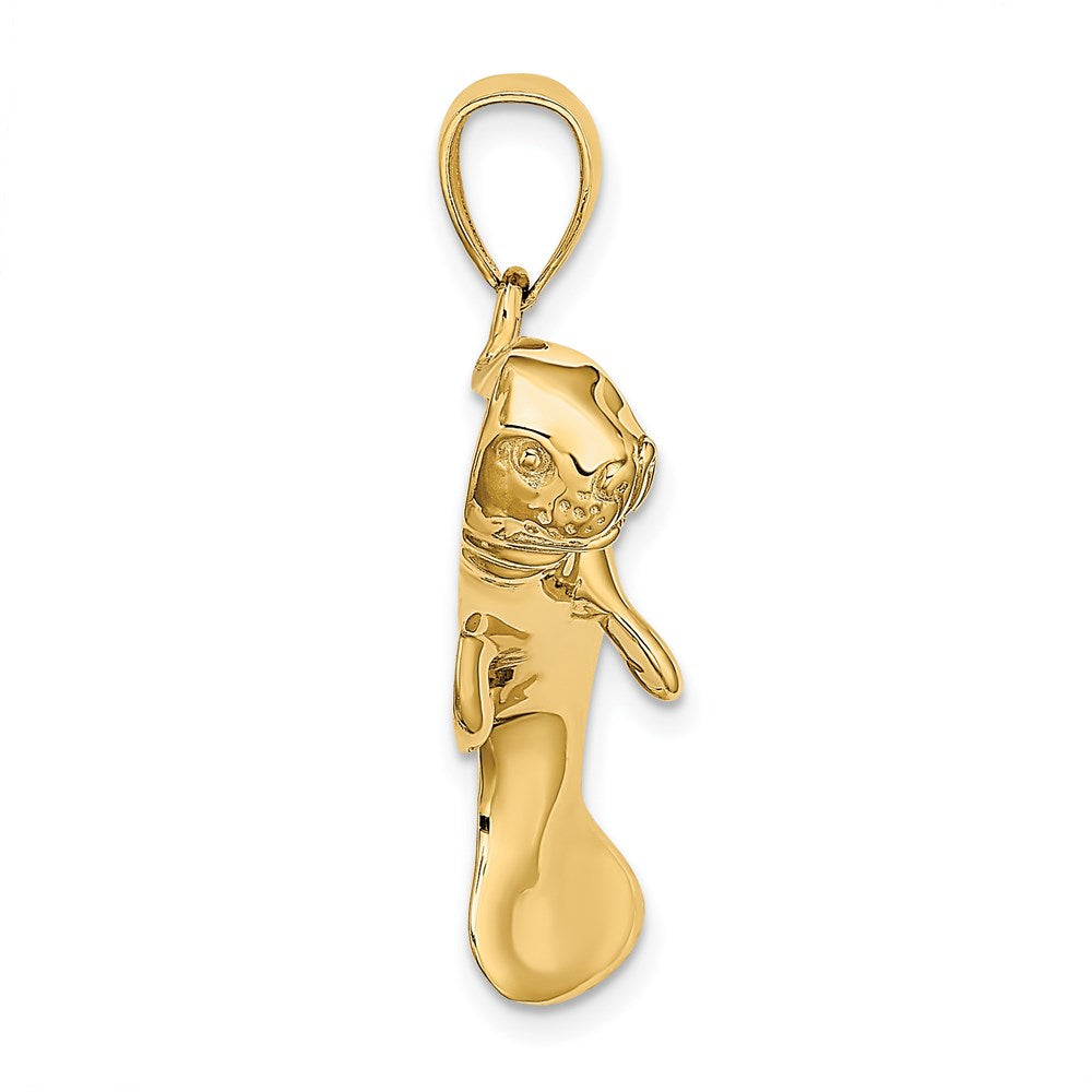 14K 2-D Polished Swimming Manatee Charm