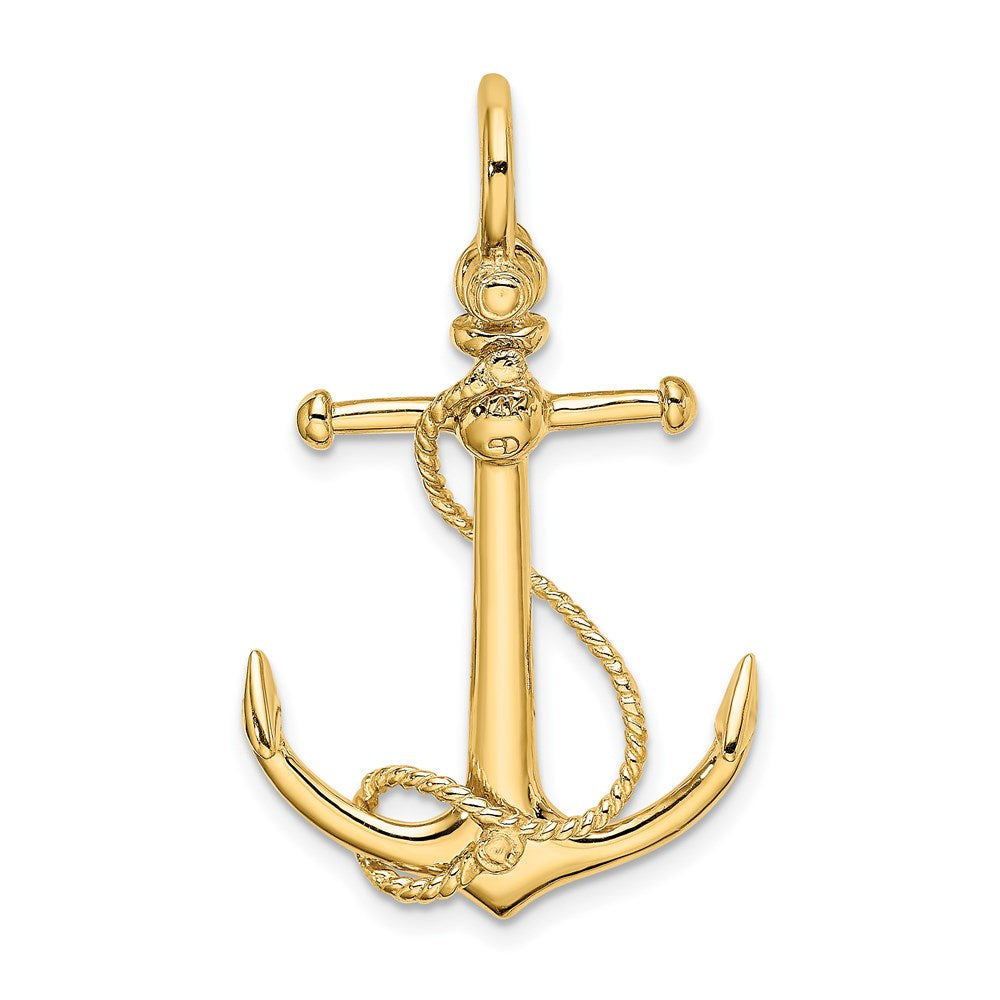 14K 3-D Anchor with Long T-Bar and Shackle Bail Charm