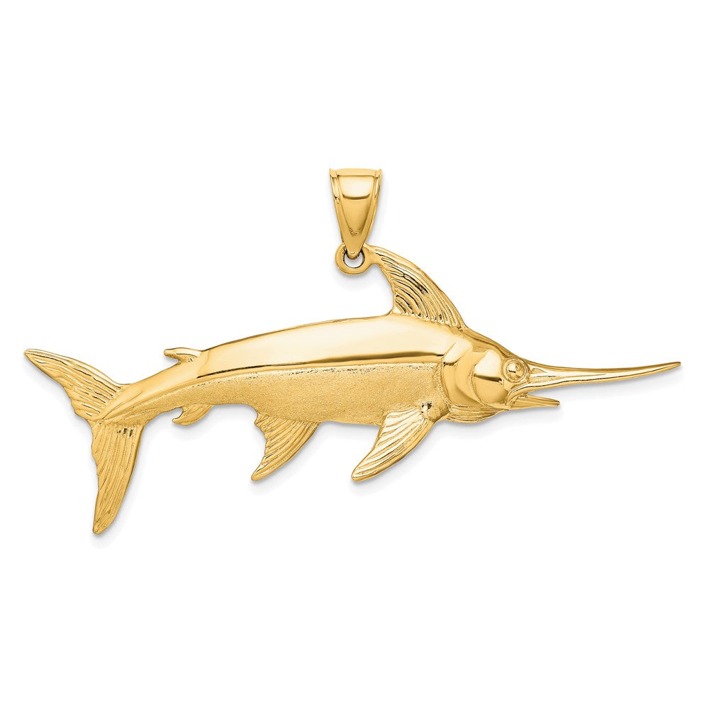14K Large 3-D Polished and Satin Swordfish Charm