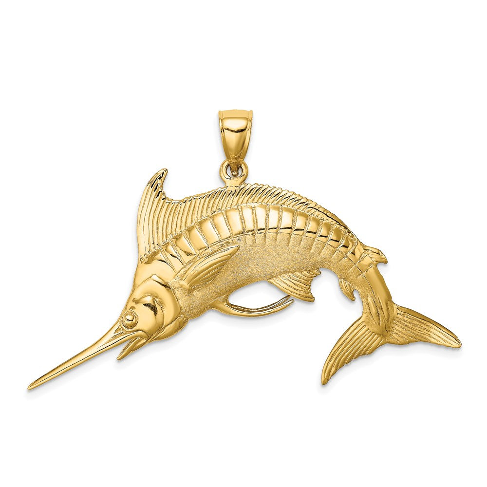14K Large 3-D Polished  and Satin Blue Marlin Charm