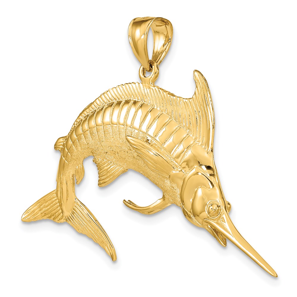 14K Large 3-D Polished  and Satin Blue Marlin Charm
