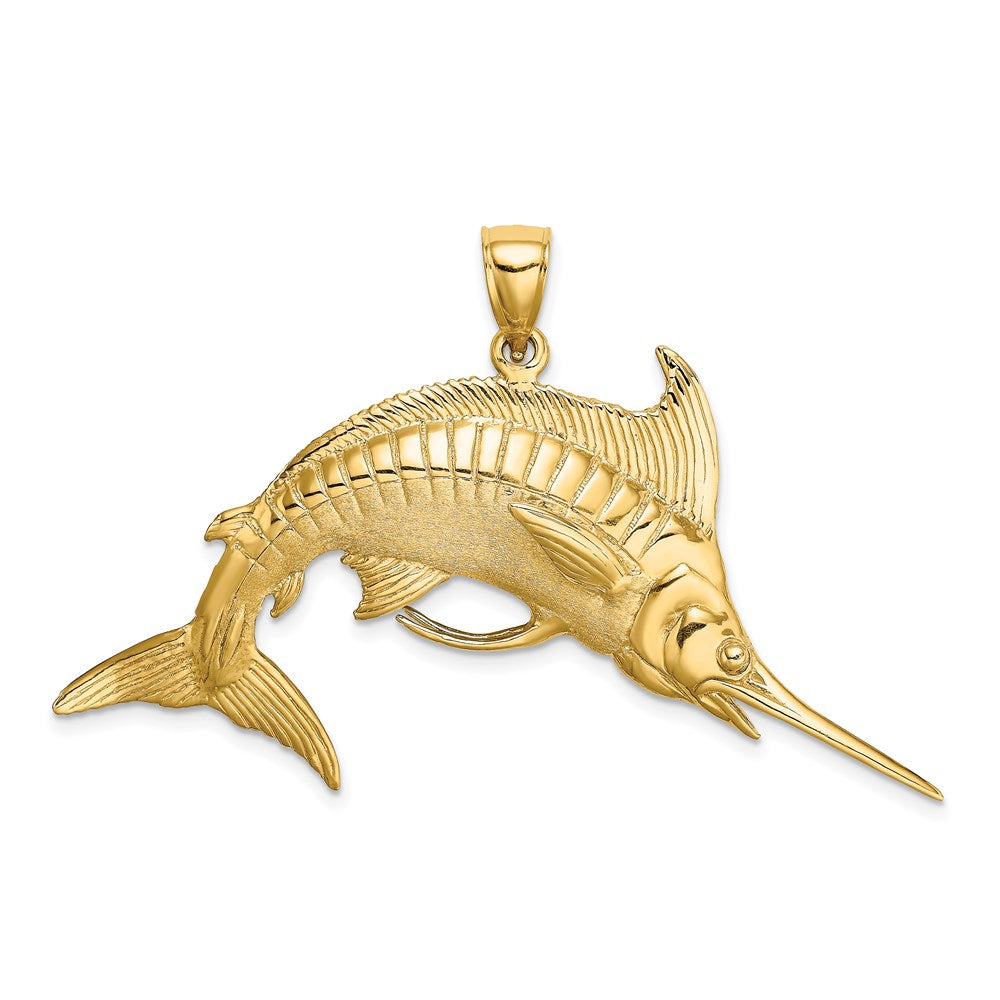 14K Large 3-D Polished  and Satin Blue Marlin Charm