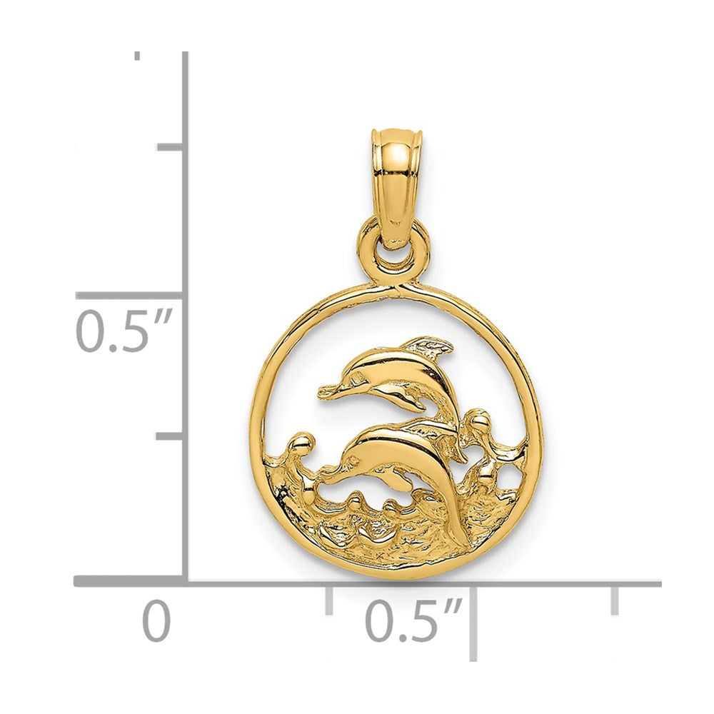 14K Two Dolphins in Circle Charm