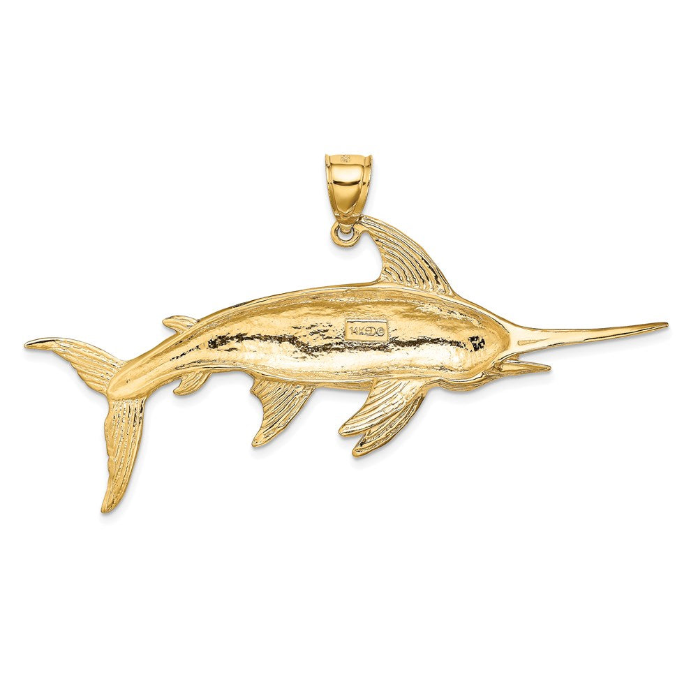 14K Large 2-D Polished and Satin Swordfish Charm