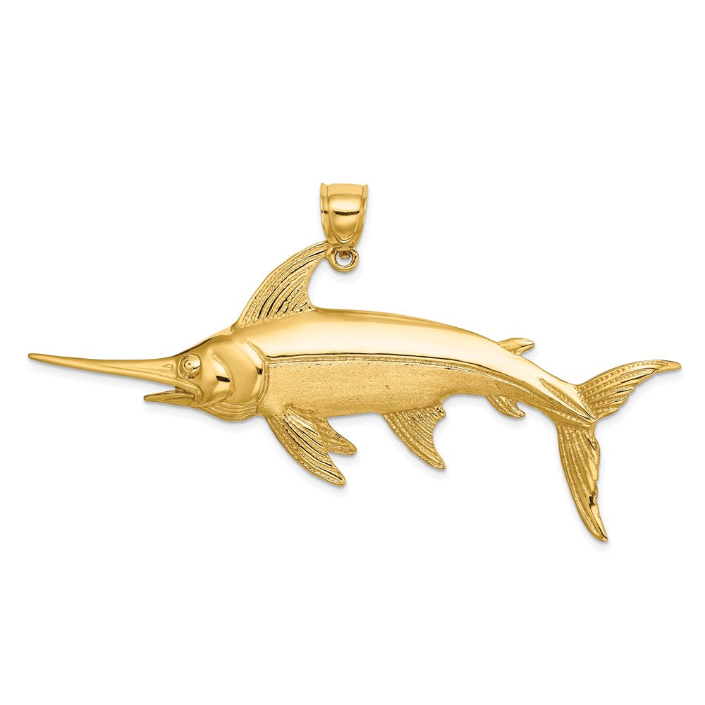 14K Large 2-D Polished and Satin Swordfish Charm