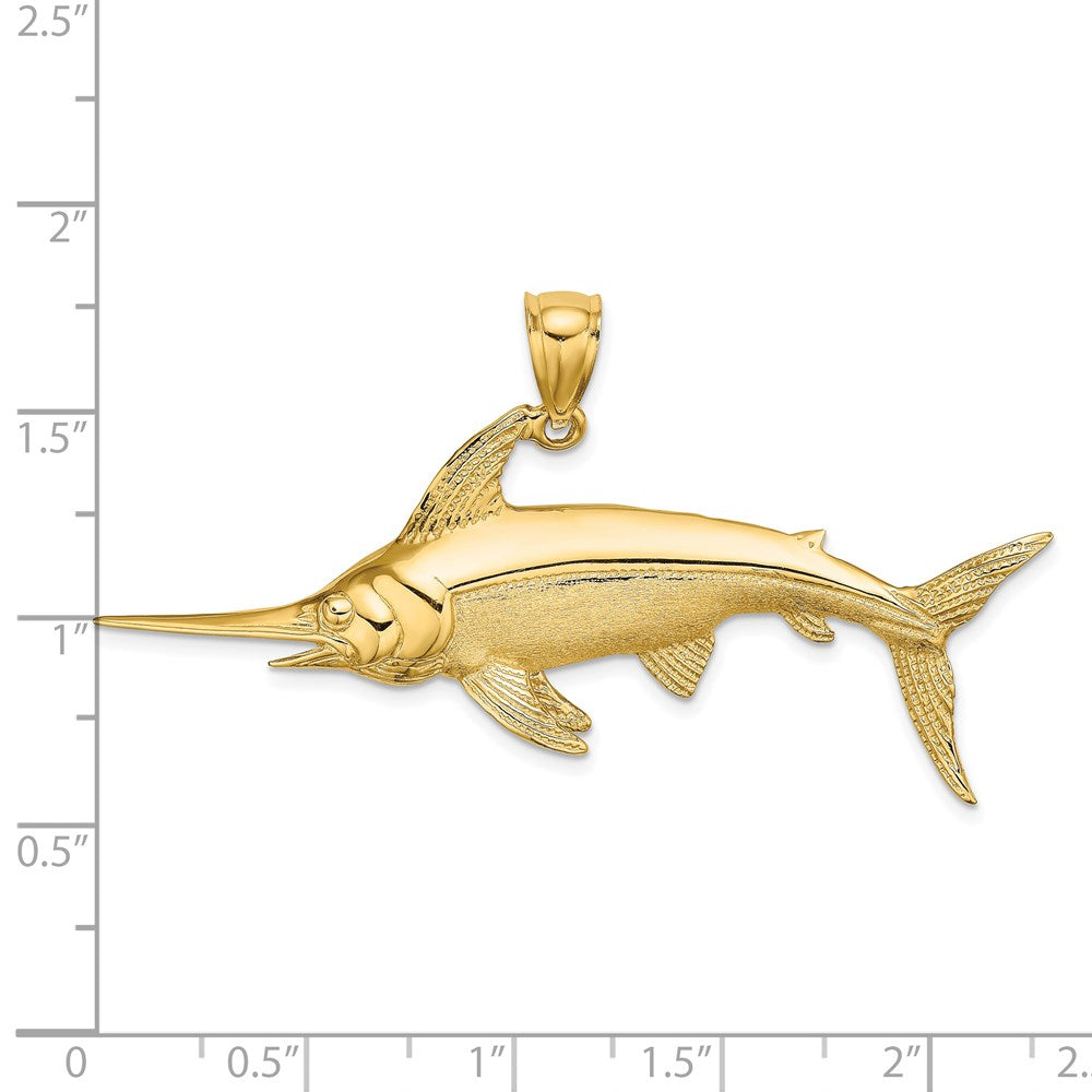 14K Large 2-D Polished and Satin Swordfish Charm
