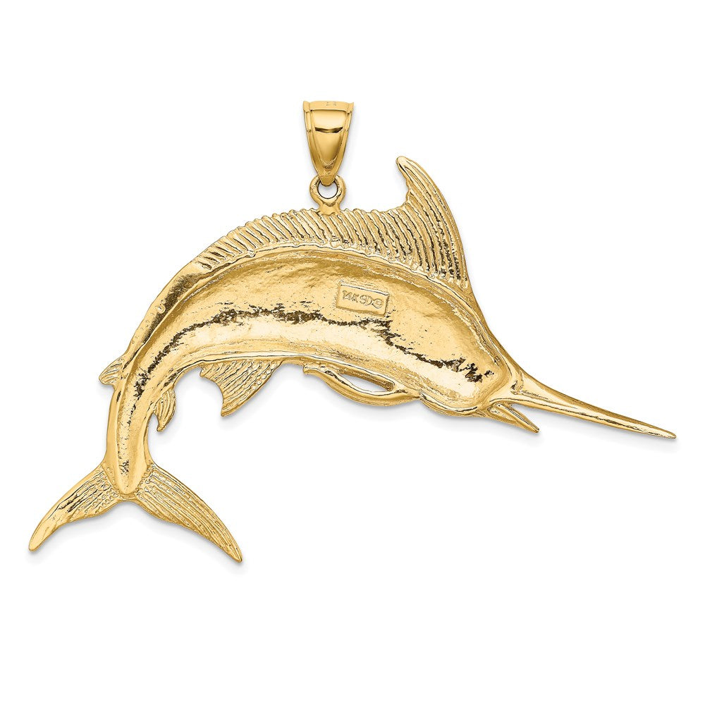 14K Large 2-D Polished and Satin Blue Marlin Charm