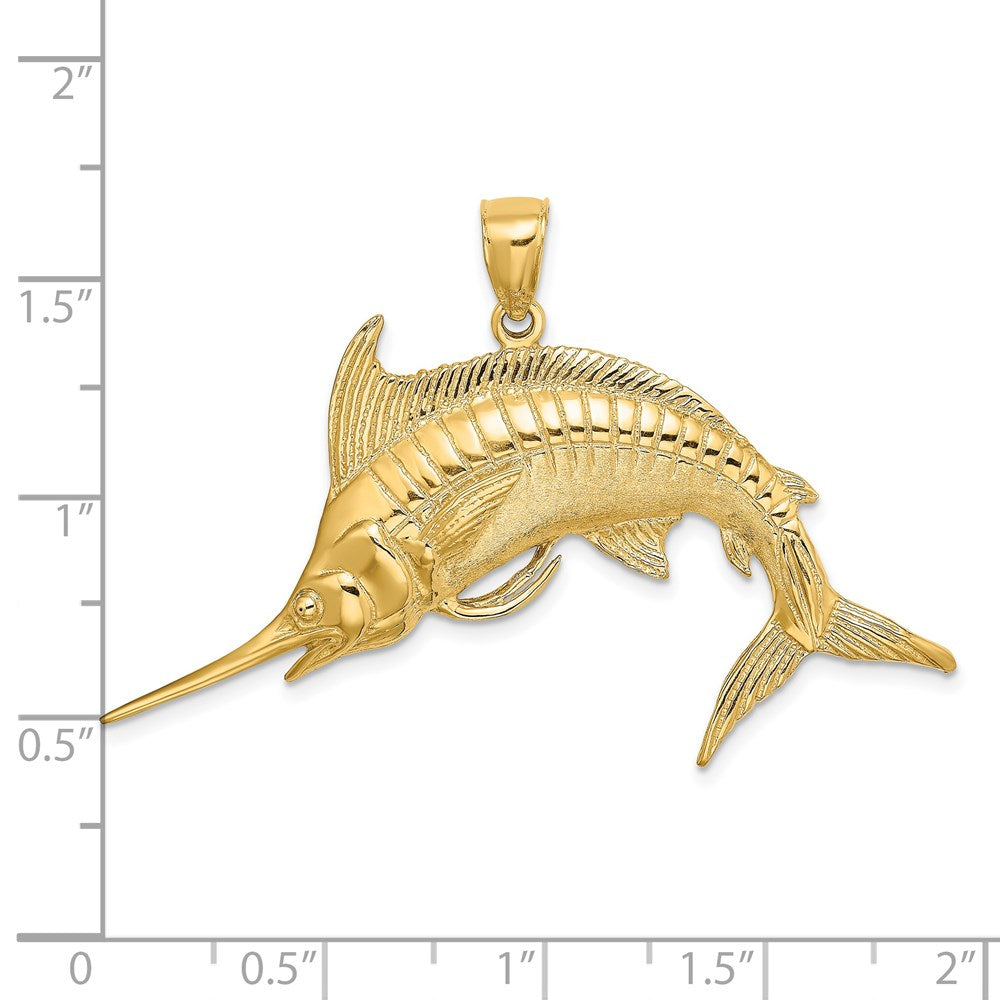 14K Large 2-D Polished and Satin Blue Marlin Charm