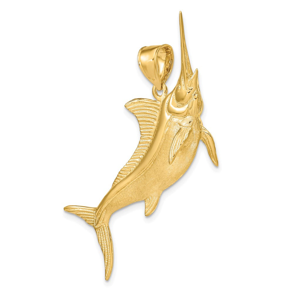 14K Large 3-D Satin and Polished Marlin Charm