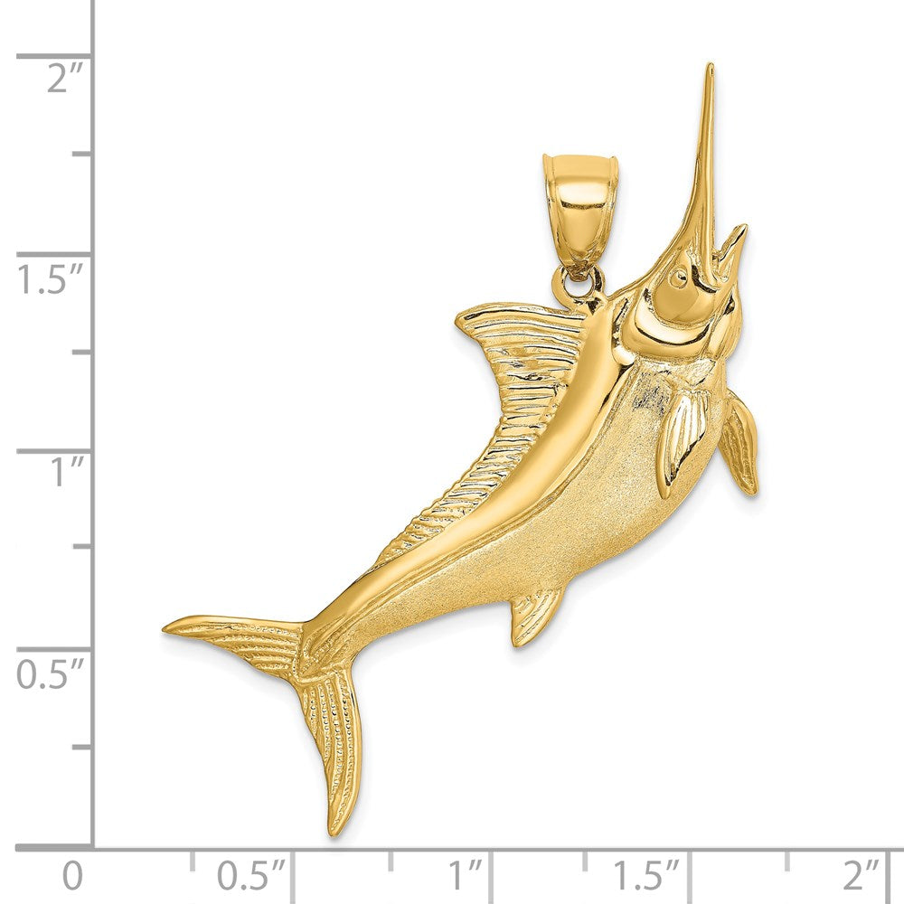 14K Large 3-D Satin and Polished Marlin Charm