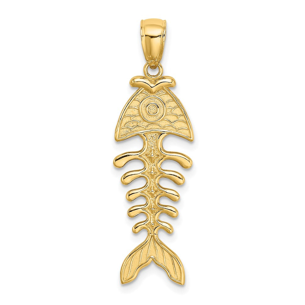 14K 3-D Polished and Textured Fishbone Charm