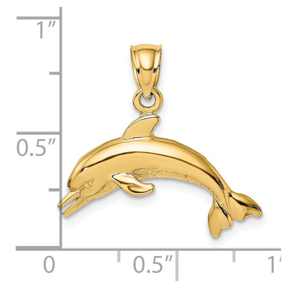 14K Textured and Polished Dolphin Jumping Charm