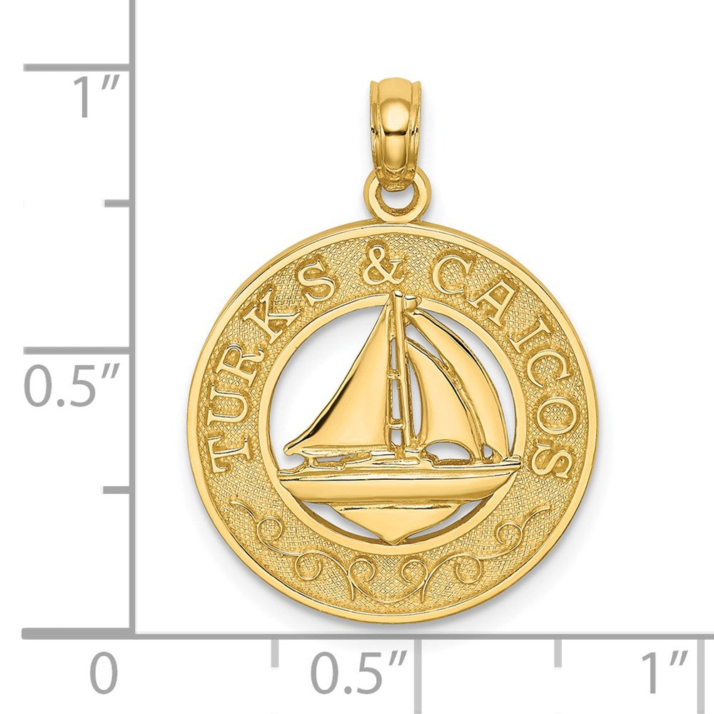 14K TURKS AND CAICOS Circle with Sailboat Charm
