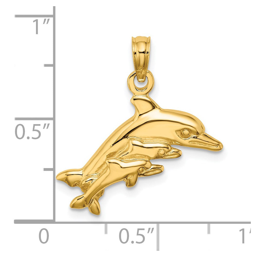 14K Dolphin with 2 Baby Dolphins Charm
