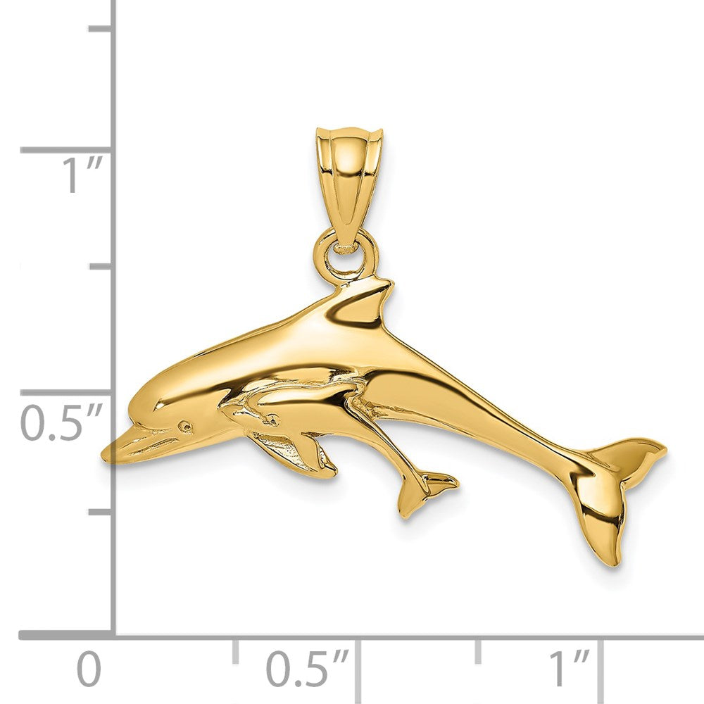 14K Polished Dolphin  and Baby Charm