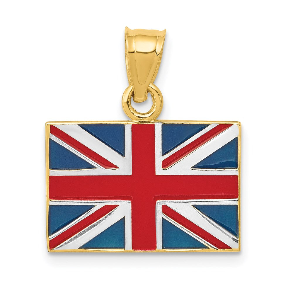 Solid;Casted;14k Yellow gold;Enamel;Not engraveable;Rhodium;Textured back