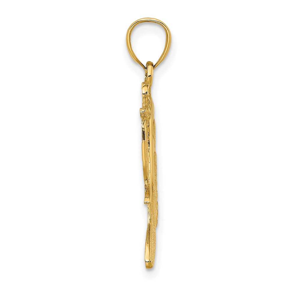 14K Polished and Textured Surfer and Wave Charm
