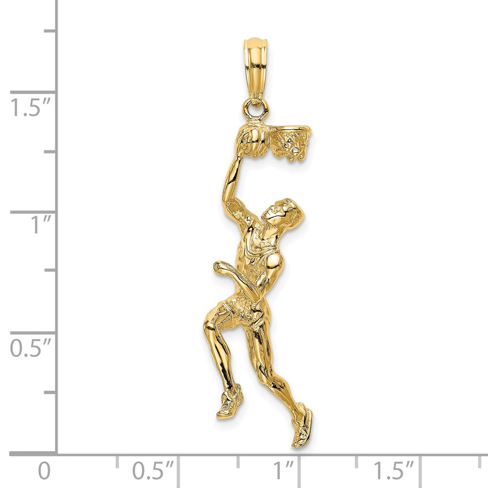 14K 3-D Basketball Player with Ball and Partial Hoop Charm