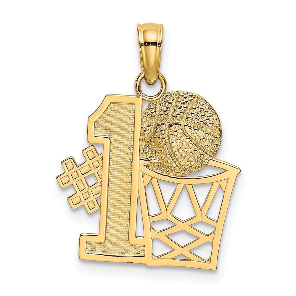 14K #1 Basketball with Hoop Charm