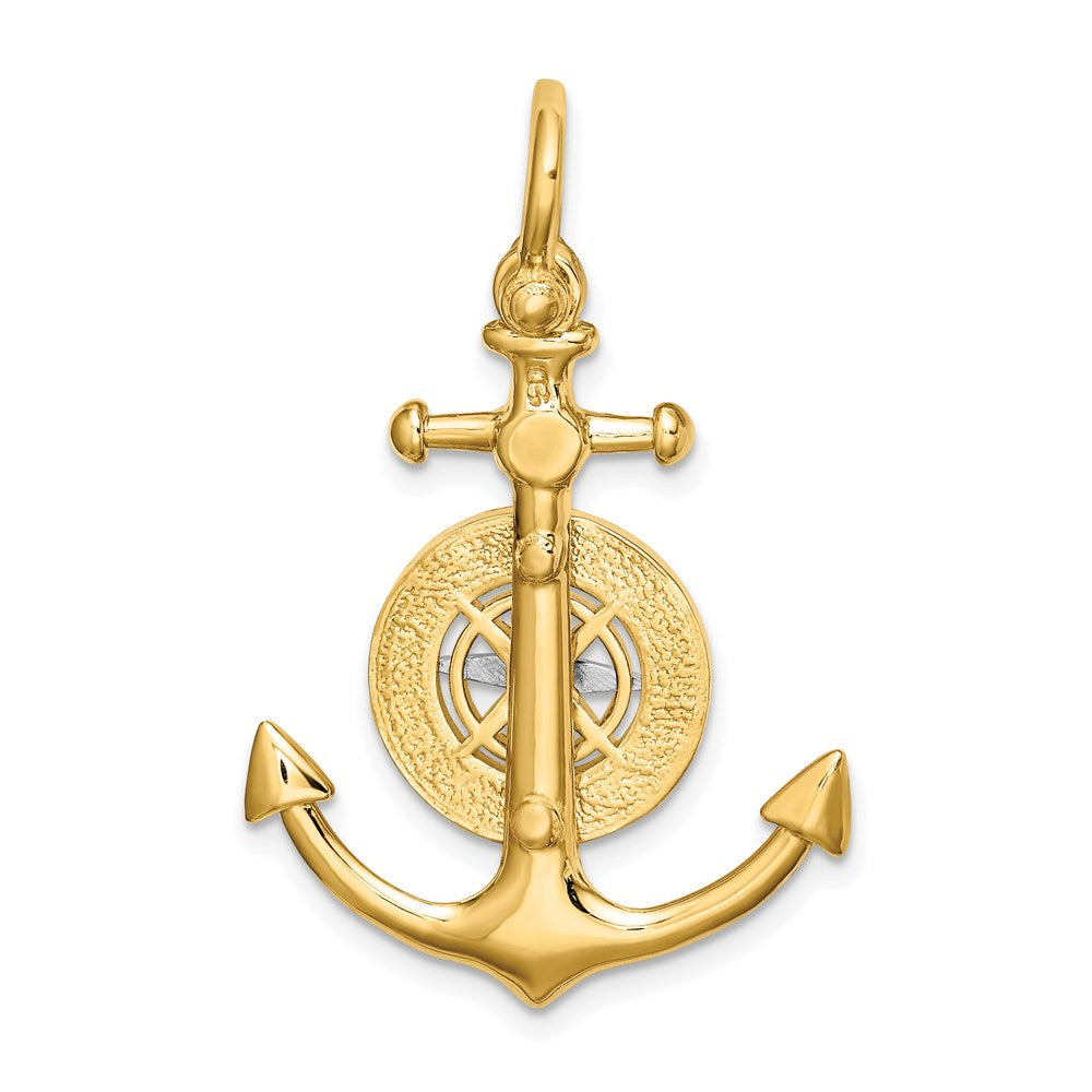 14K Two-tone 3-D Anchor with Compass and Rhodium Needle Charm