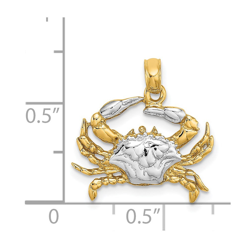 14k with White Rhodium Blue Crab Charm