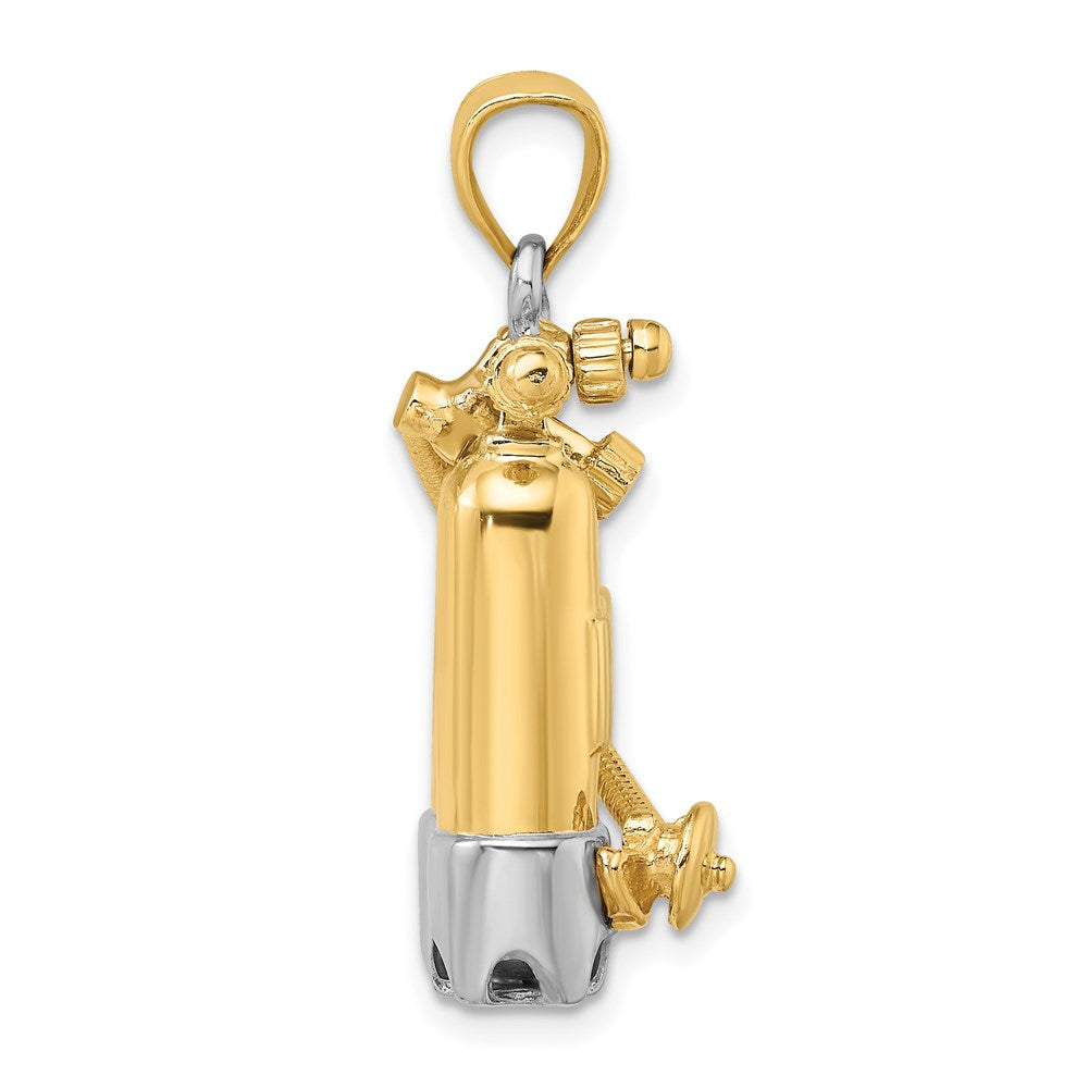 14K and White Rhodium 3-D Double Scuba Tanks with Air Hose Charm