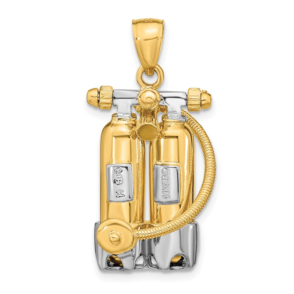 14K and White Rhodium 3-D Double Scuba Tanks with Air Hose Charm