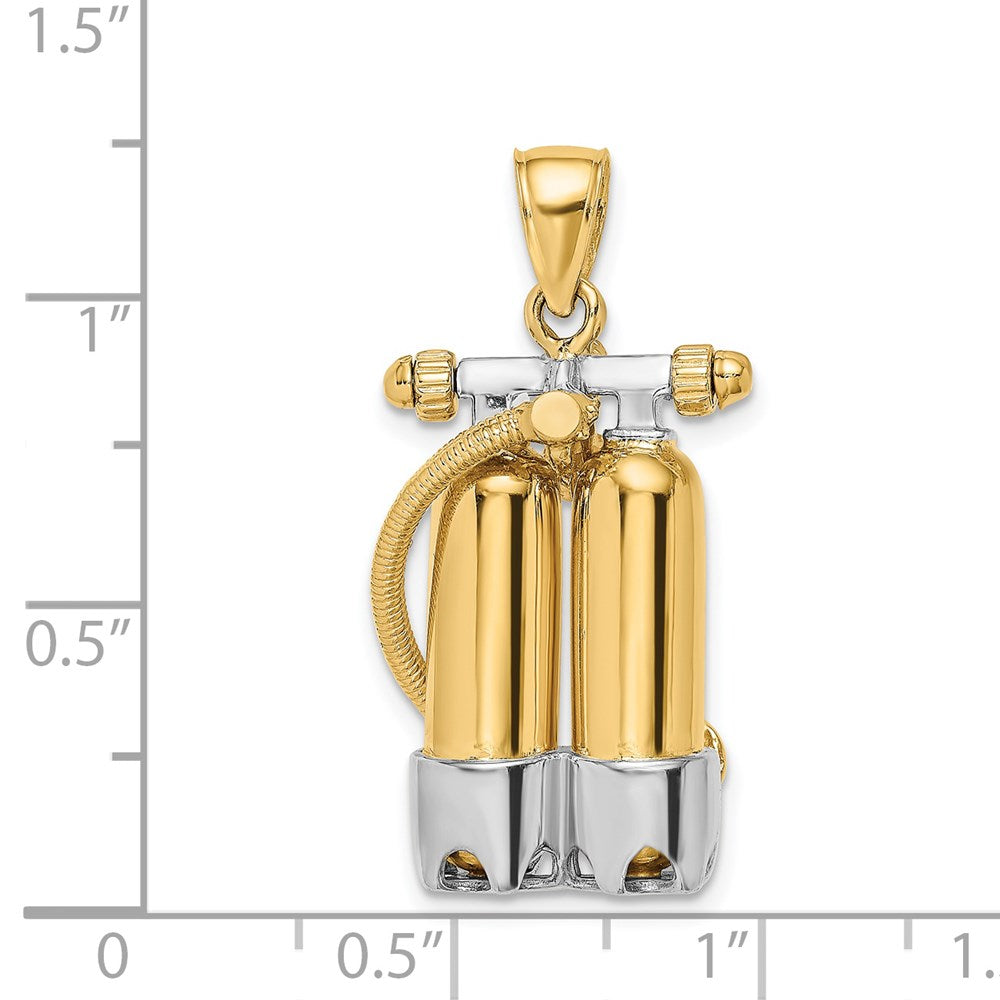 14K and White Rhodium 3-D Double Scuba Tanks with Air Hose Charm