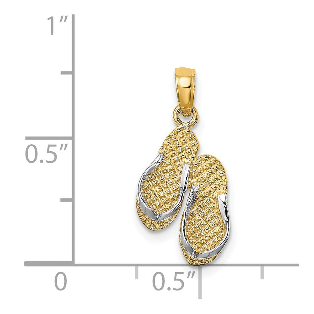 14k with White Rhodium 3-D SANIBEL ISLAND Double Flip Flop Charm
