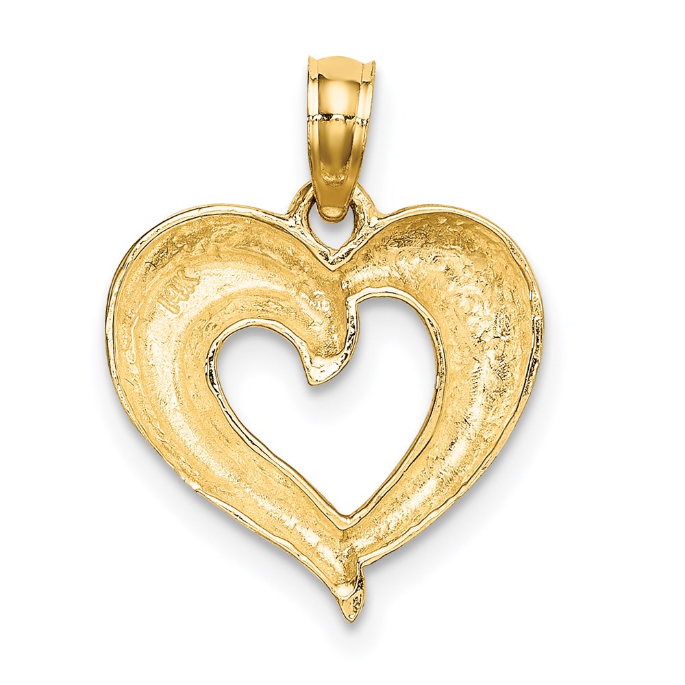 14k and White Rhodium Polished and Textured Heart Charm
