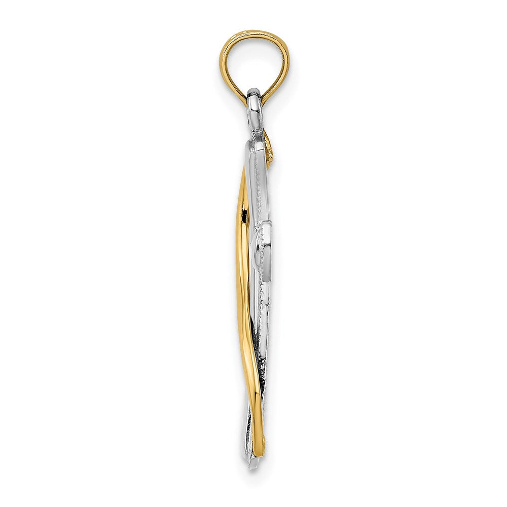 14K with White Rhodium Cross with Drape Charm