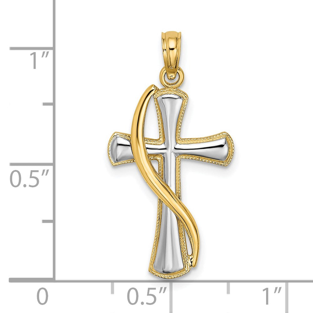 14K with White Rhodium Cross with Drape Charm