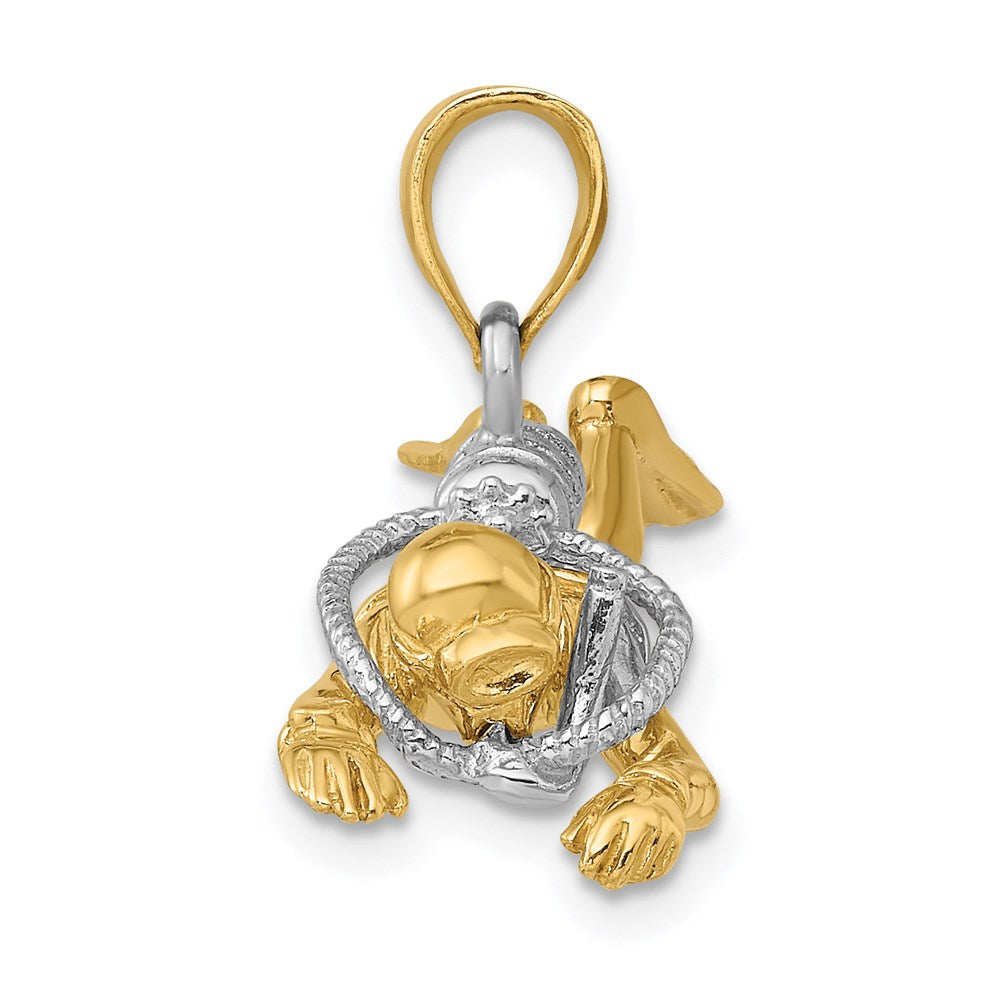 14K and White Rhodium 3-D Male Scuba Diver Charm