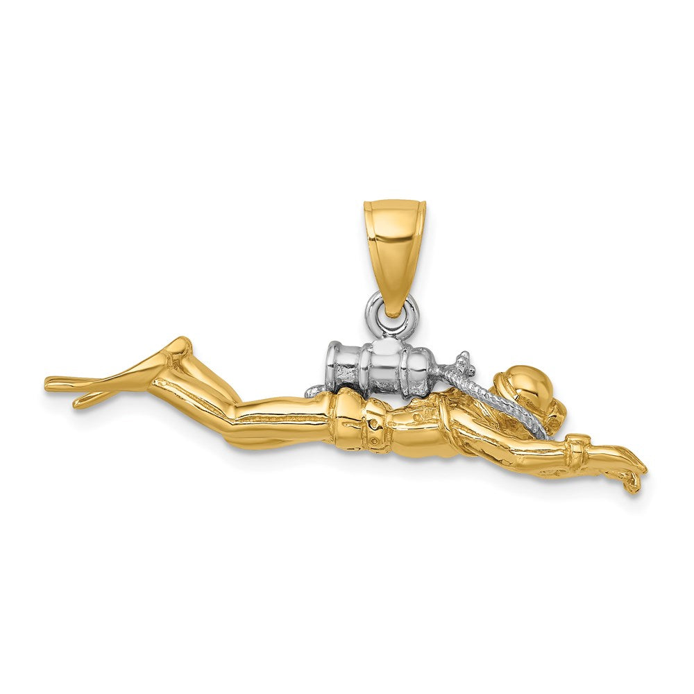 14K and White Rhodium 3-D Male Scuba Diver Charm