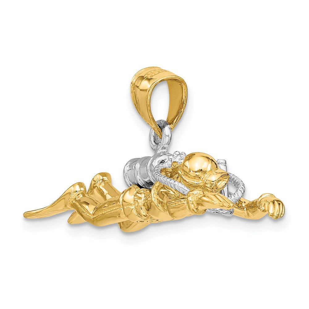 14K and White Rhodium 3-D Male Scuba Diver Charm