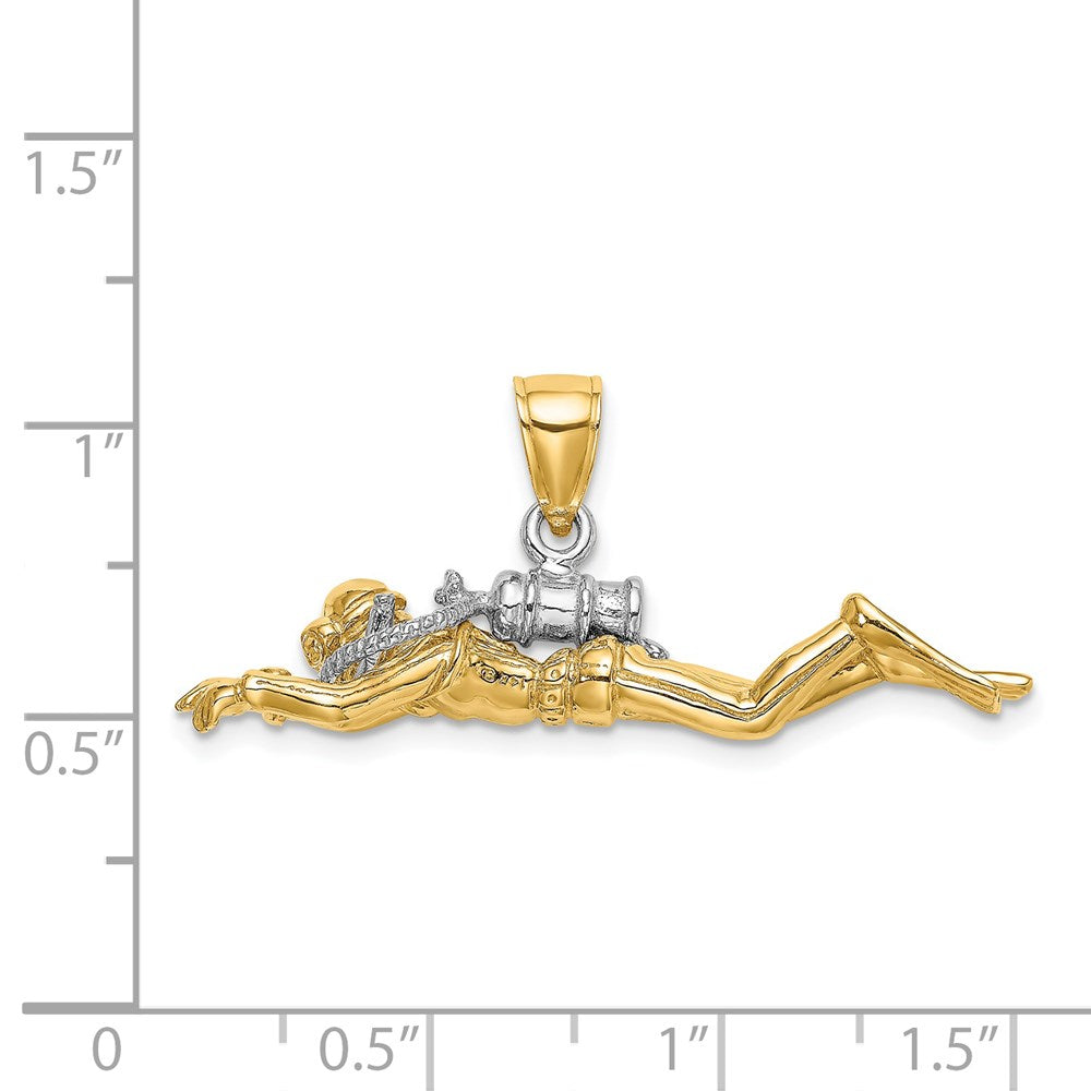 14K and White Rhodium 3-D Male Scuba Diver Charm