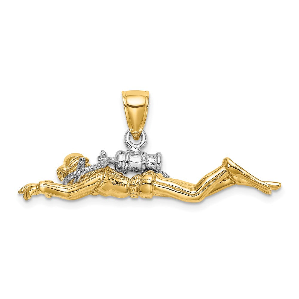 14K and White Rhodium 3-D Male Scuba Diver Charm