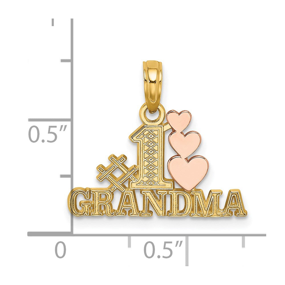 14k Two-Tone #1 GRANDMA with Three Hearts Charm