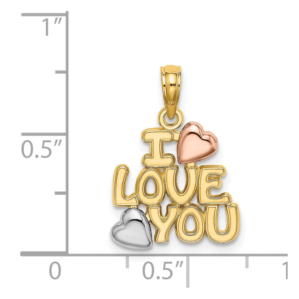 14k Two-tone with White Rhodium I LOVE YOU with Hearts Charm