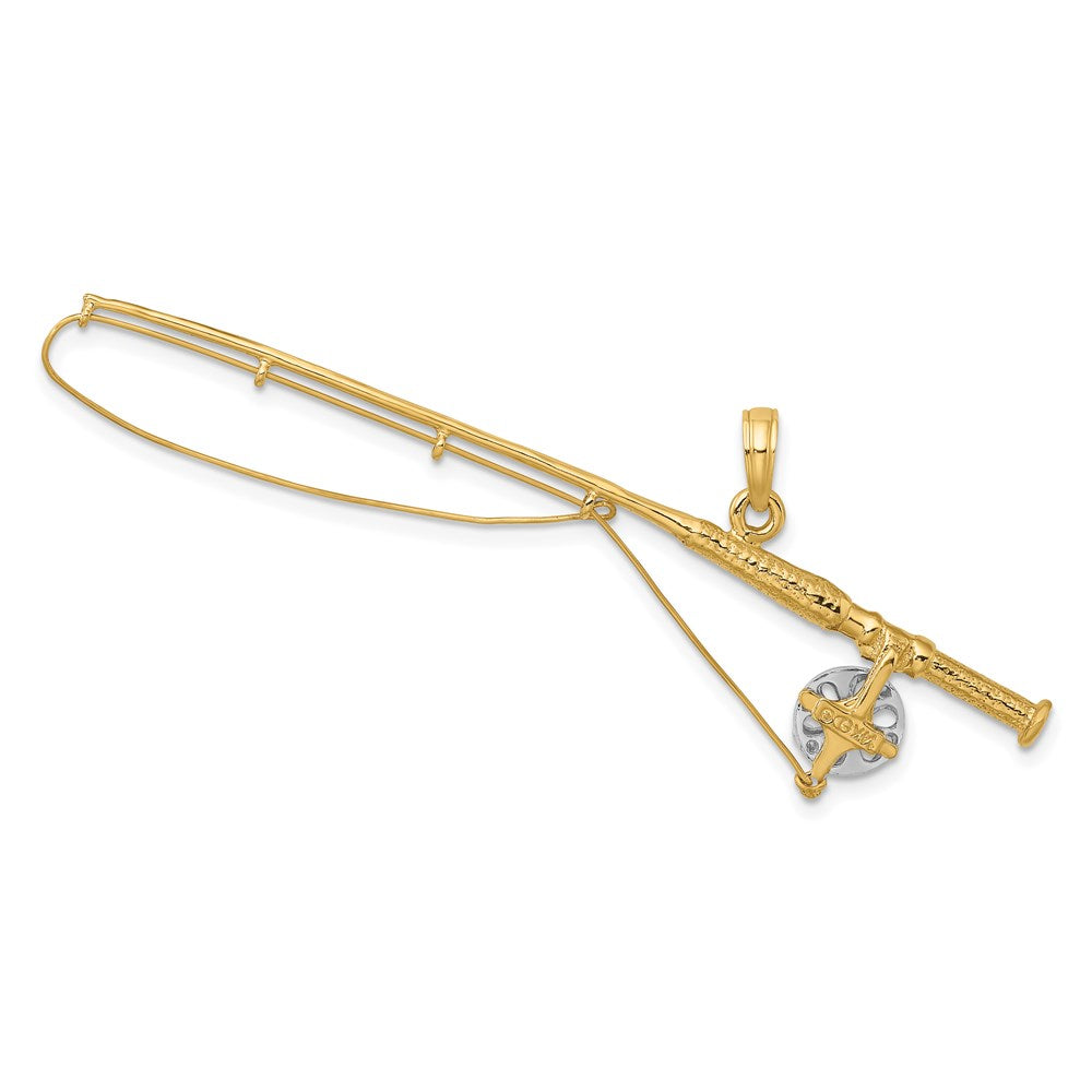 14K and White Rhodium 3-D Fly Rod Fishing Pole Charm