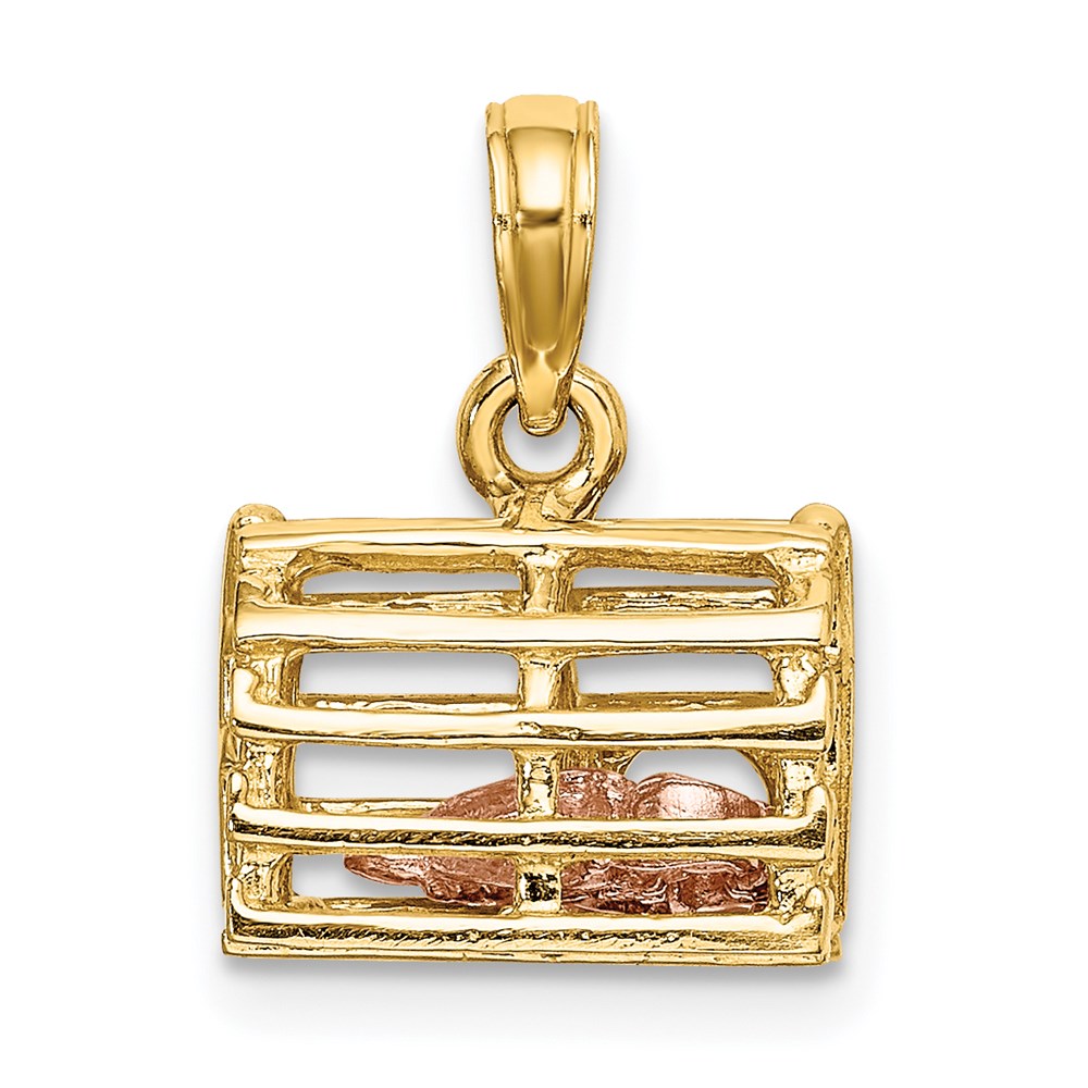 14K Two-Tone Moveable 3-D Pink Lobster In Trap Charm