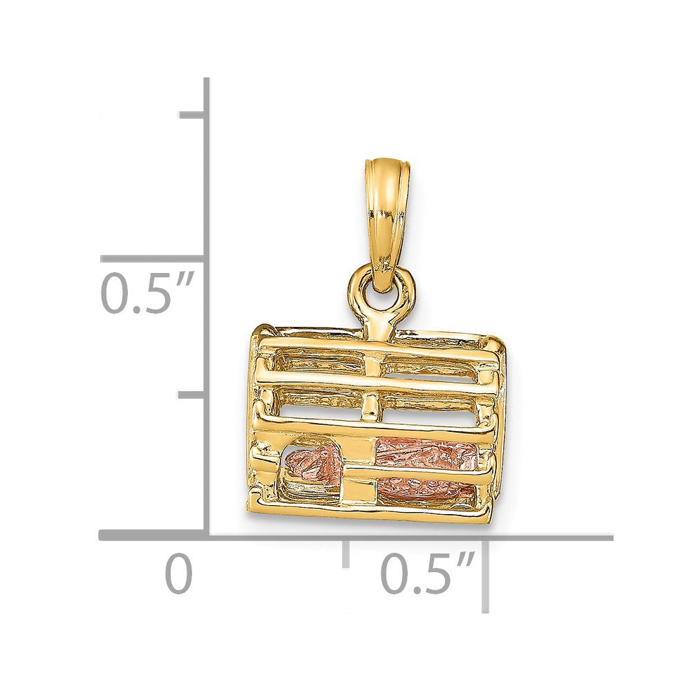 14K Two-Tone Moveable 3-D Pink Lobster In Trap Charm
