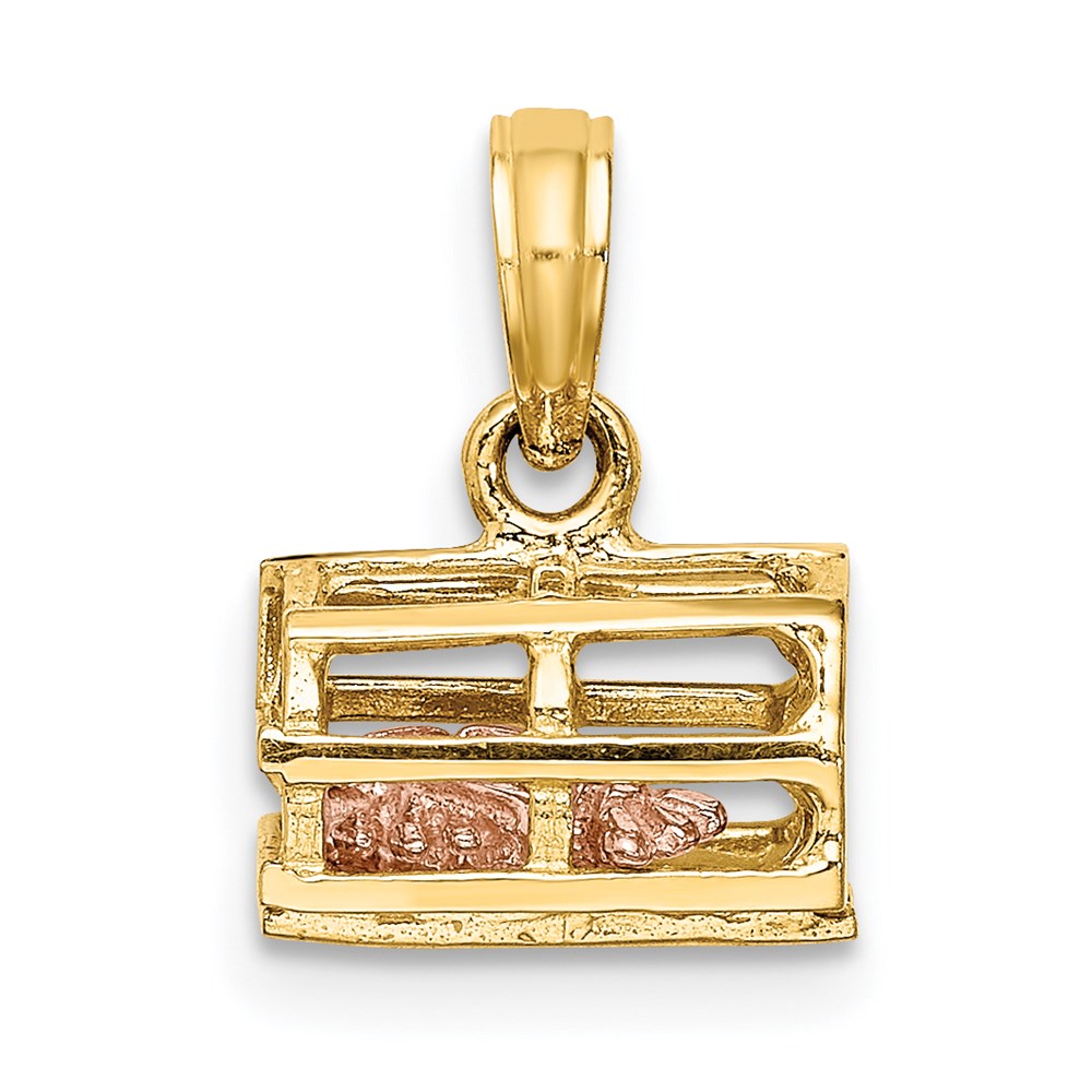 14K Two-Tone Moveable 3-D Pink Lobster In Trap Charm